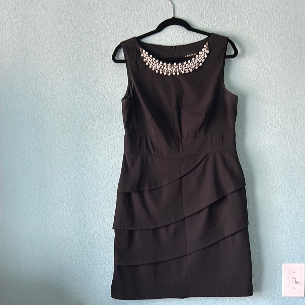 Elegant Black Dress with Pearl Neckline Size 12